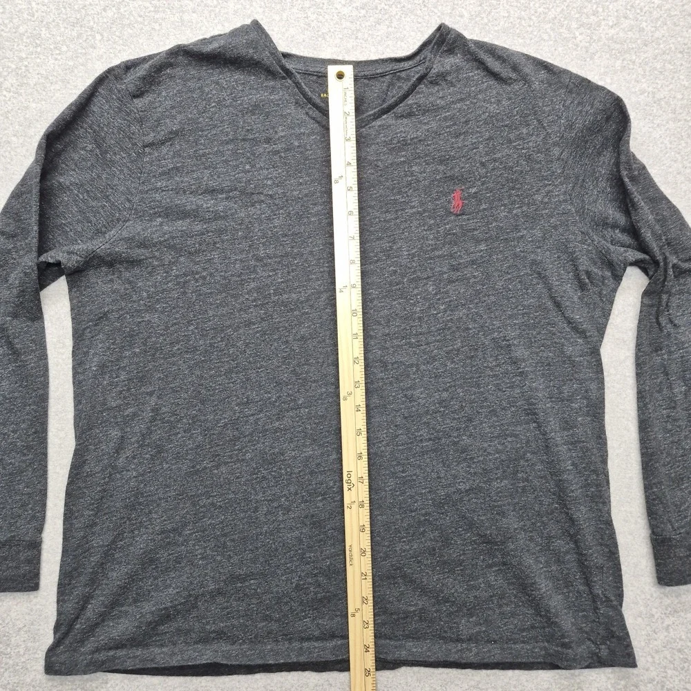 Polo Ralph Lauren Shirt Mens XL Charcoal Gray Cotton V-Neck Long Sleeve EUC
